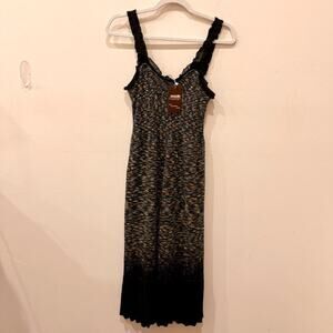 Vintage M Missoni Sleeveless Sweetheart Neck Knit Midi Dress w/ Lace Trim Blue S